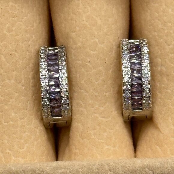 Small Huggie Earrings with Tons of Bling Purple 1414 - Picture 4 of 7